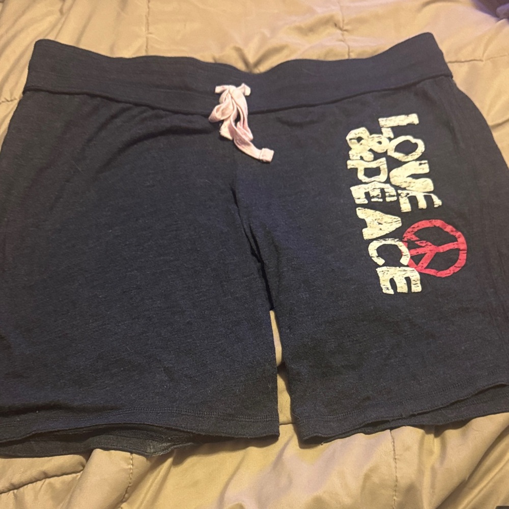 Vanity Dark blue Shorts with Love & Peace Graphic, so comfy!